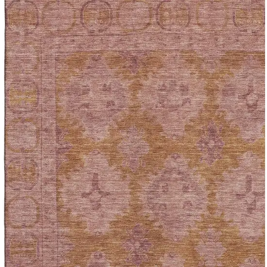 Blush And Orange Oriental Washable Area Rug With UV Protection Photo 2
