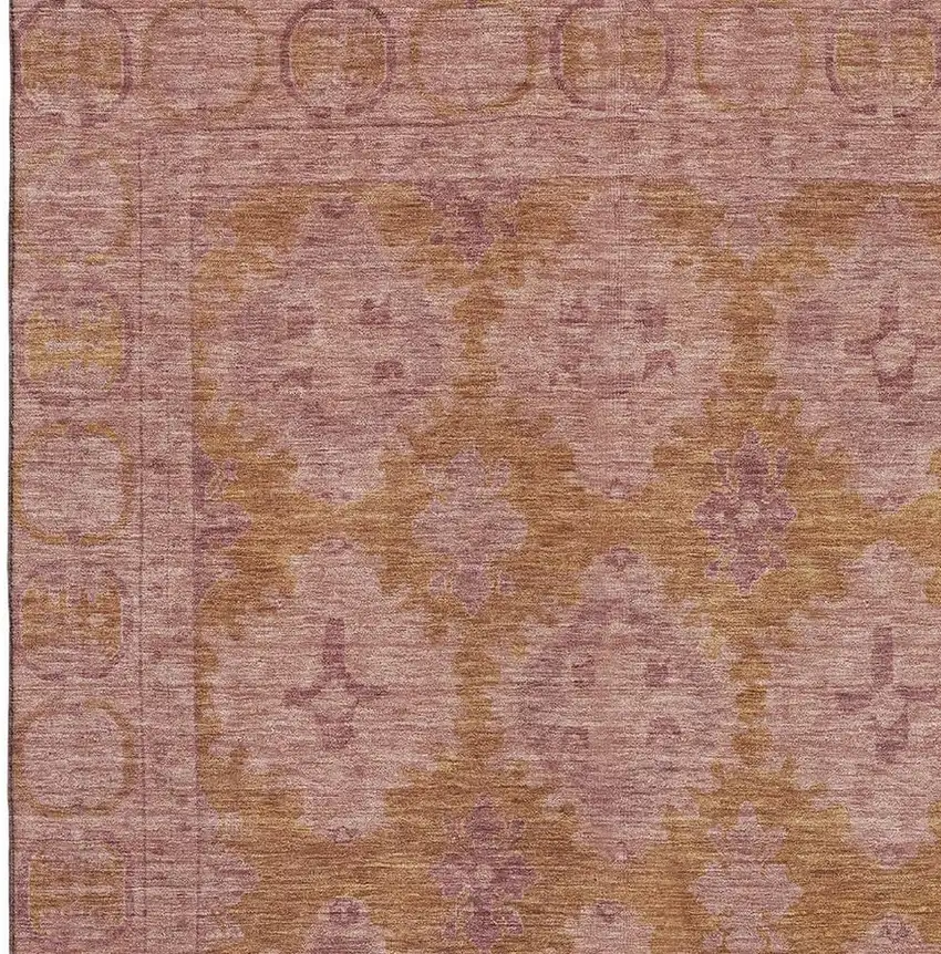 Blush And Orange Oriental Washable Area Rug With UV Protection Photo 2