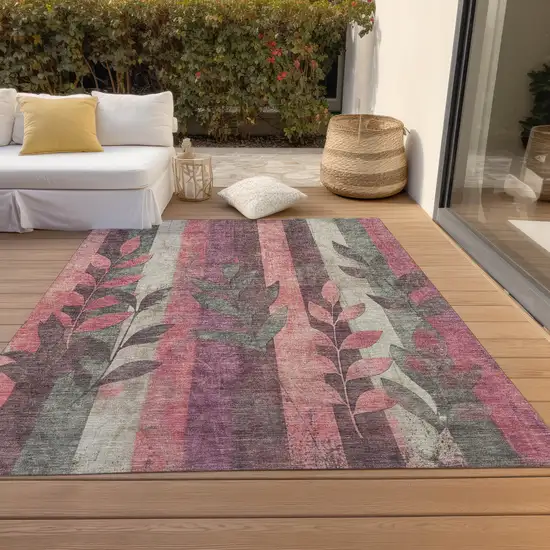Blush And Pale Aqua Floral Washable Indoor Outdoor Area Rug Photo 9
