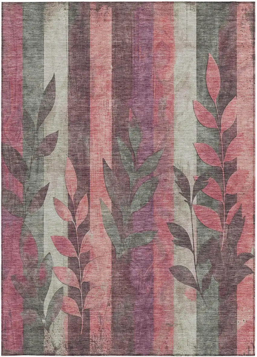 Blush And Pale Aqua Floral Washable Indoor Outdoor Area Rug Photo 3