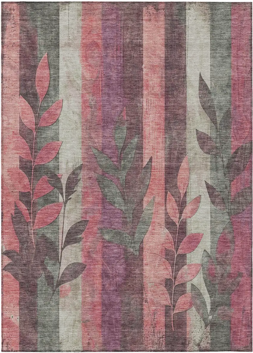 Blush And Pale Aqua Floral Washable Indoor Outdoor Area Rug Photo 1