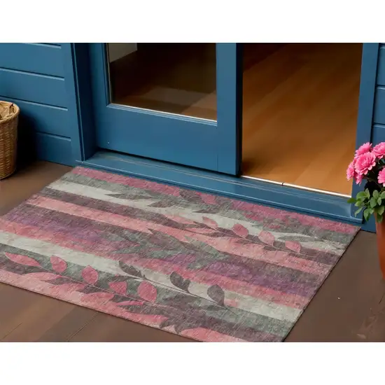 Blush And Pale Aqua Floral Washable Indoor Outdoor Area Rug Photo 2