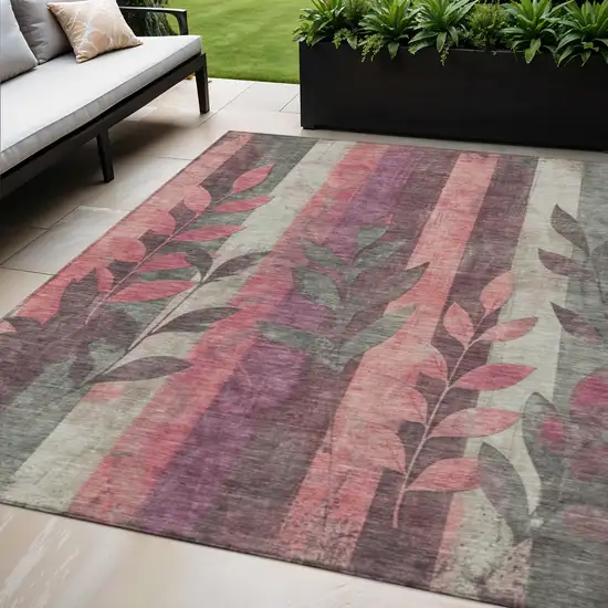 Blush And Pale Aqua Floral Washable Indoor Outdoor Area Rug Photo 2