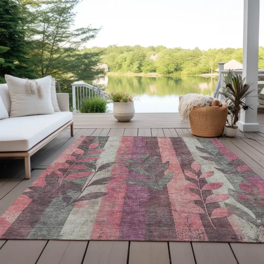 Blush And Pale Aqua Floral Washable Indoor Outdoor Area Rug Photo 6
