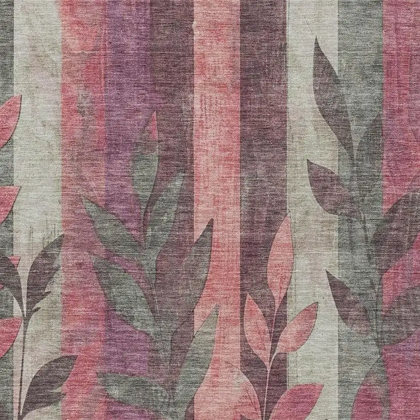 Blush And Pale Aqua Floral Washable Indoor Outdoor Area Rug Photo 3