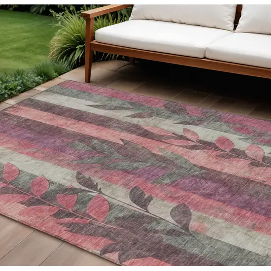 Blush And Pale Aqua Floral Washable Indoor Outdoor Area Rug Photo 2