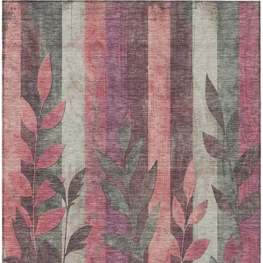 Blush And Pale Aqua Floral Washable Indoor Outdoor Area Rug Photo 4