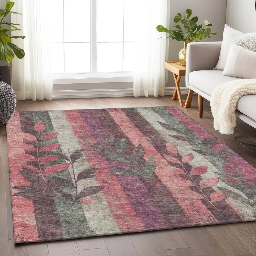 Blush And Pale Aqua Floral Washable Indoor Outdoor Area Rug Photo 7