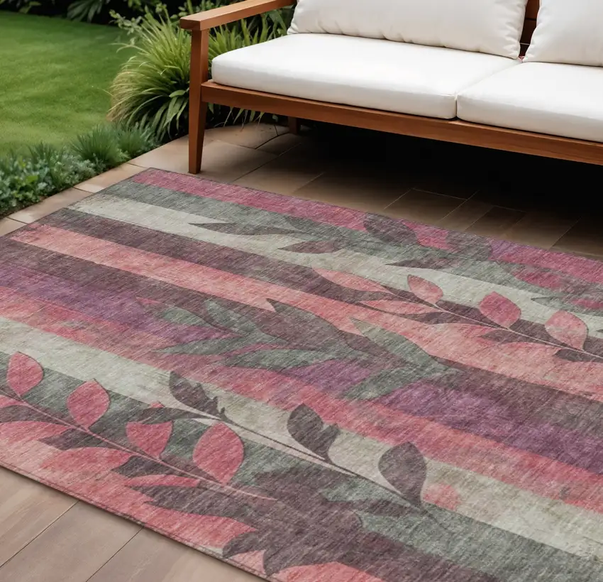 Blush And Pale Aqua Floral Washable Indoor Outdoor Area Rug Photo 2