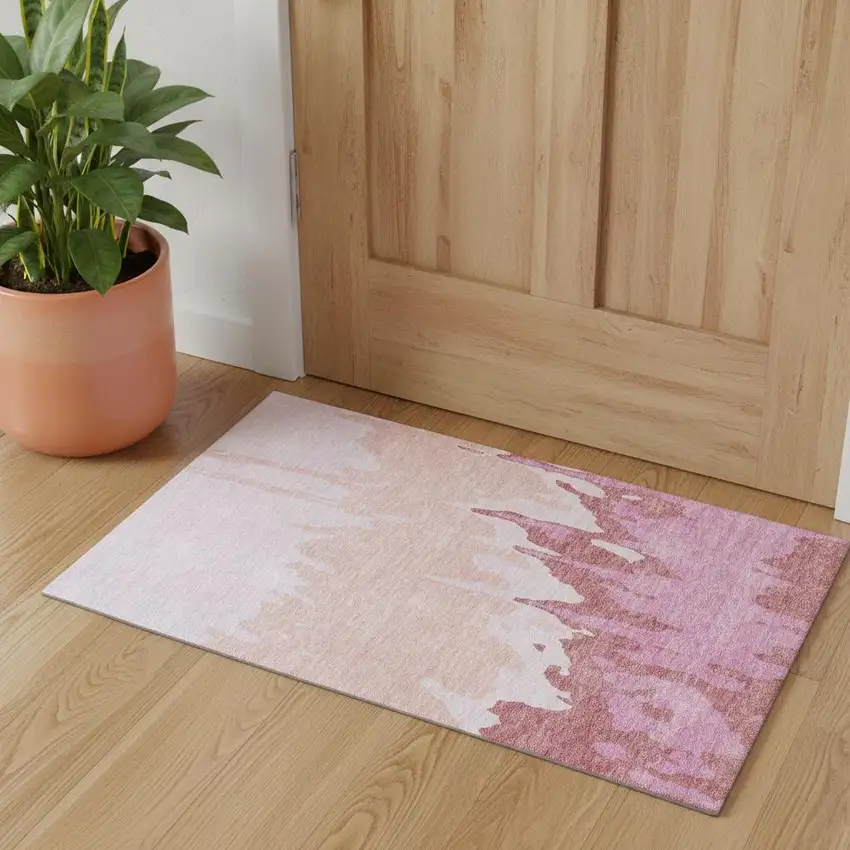 Blush And Pink Abstract Washable Area Rug With UV Protection Photo 1