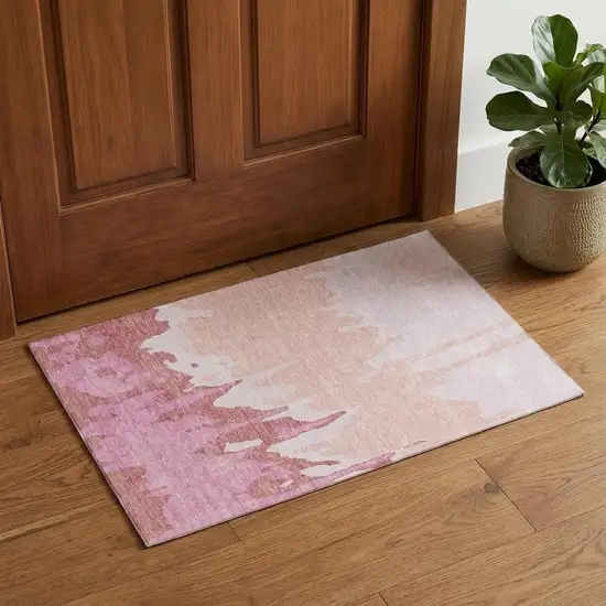Blush And Pink Abstract Washable Area Rug With UV Protection Photo 1