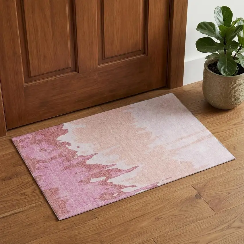 Blush And Pink Abstract Washable Area Rug With UV Protection Photo 1
