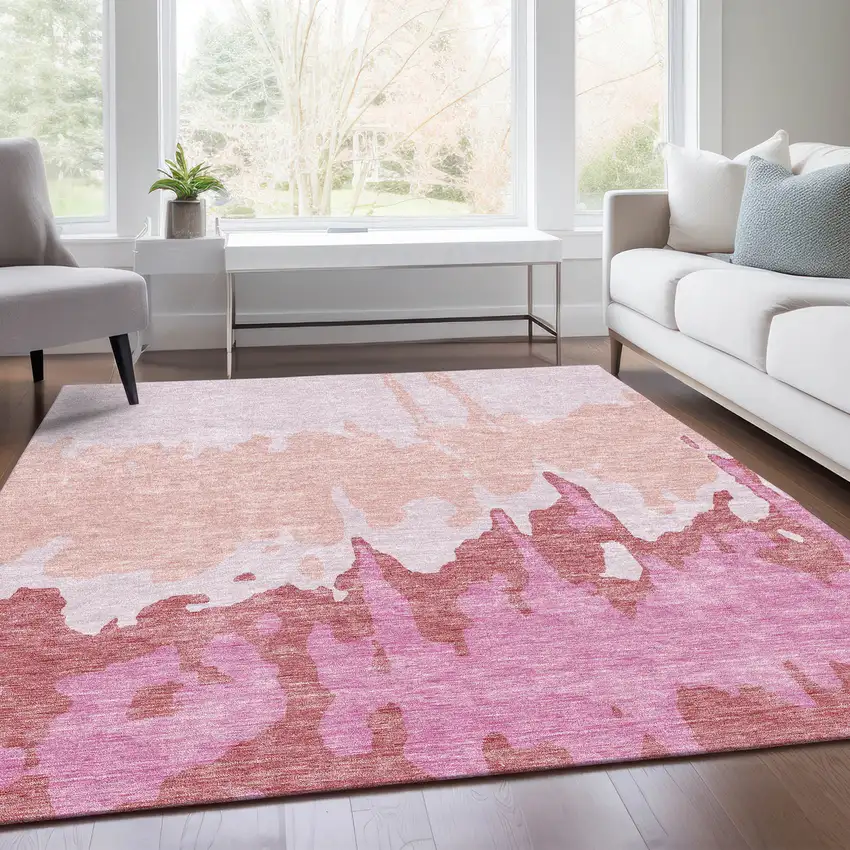 Blush And Pink Abstract Washable Area Rug With UV Protection Photo 5