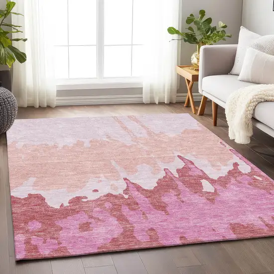 Blush And Pink Abstract Washable Area Rug With UV Protection Photo 3
