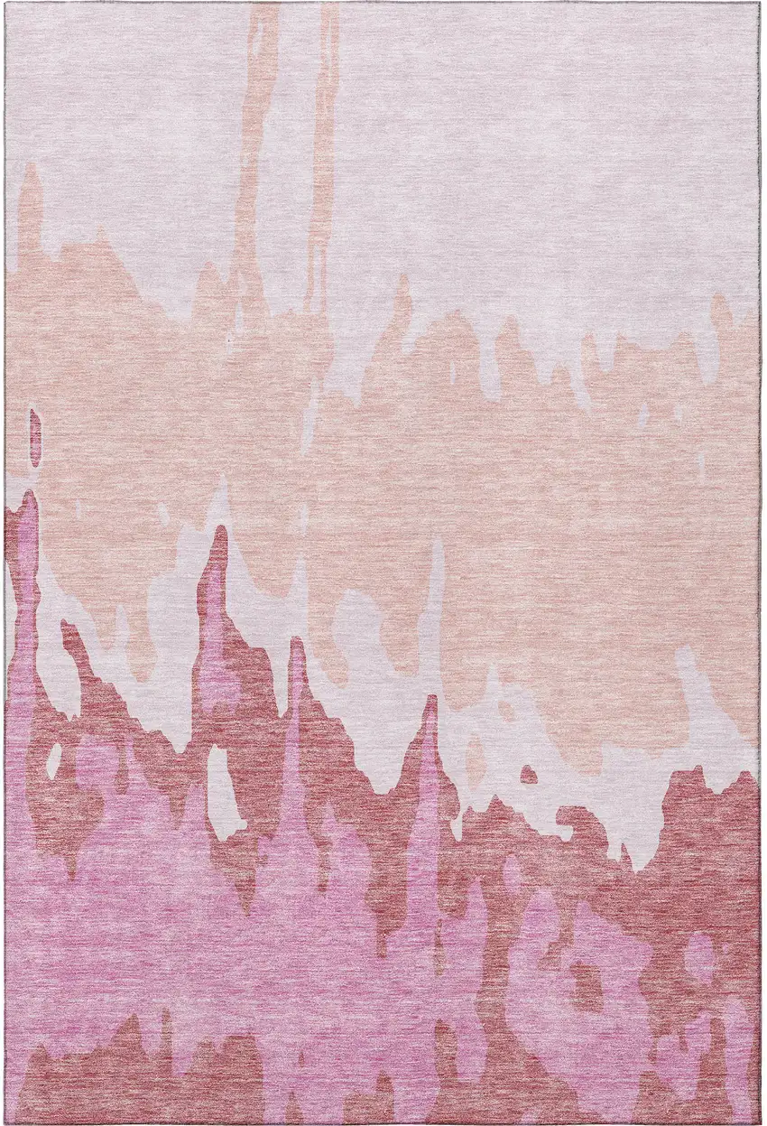 Blush And Pink Abstract Washable Area Rug With UV Protection Photo 3