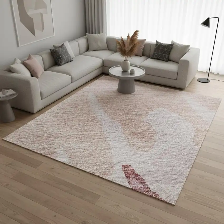 Blush And Pink Abstract Washable Area Rug With UV Protection Photo 2