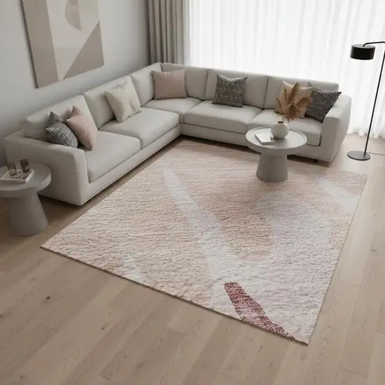 Blush And Pink Abstract Washable Area Rug With UV Protection Photo 2