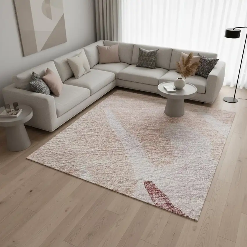 Blush And Pink Abstract Washable Area Rug With UV Protection Photo 2