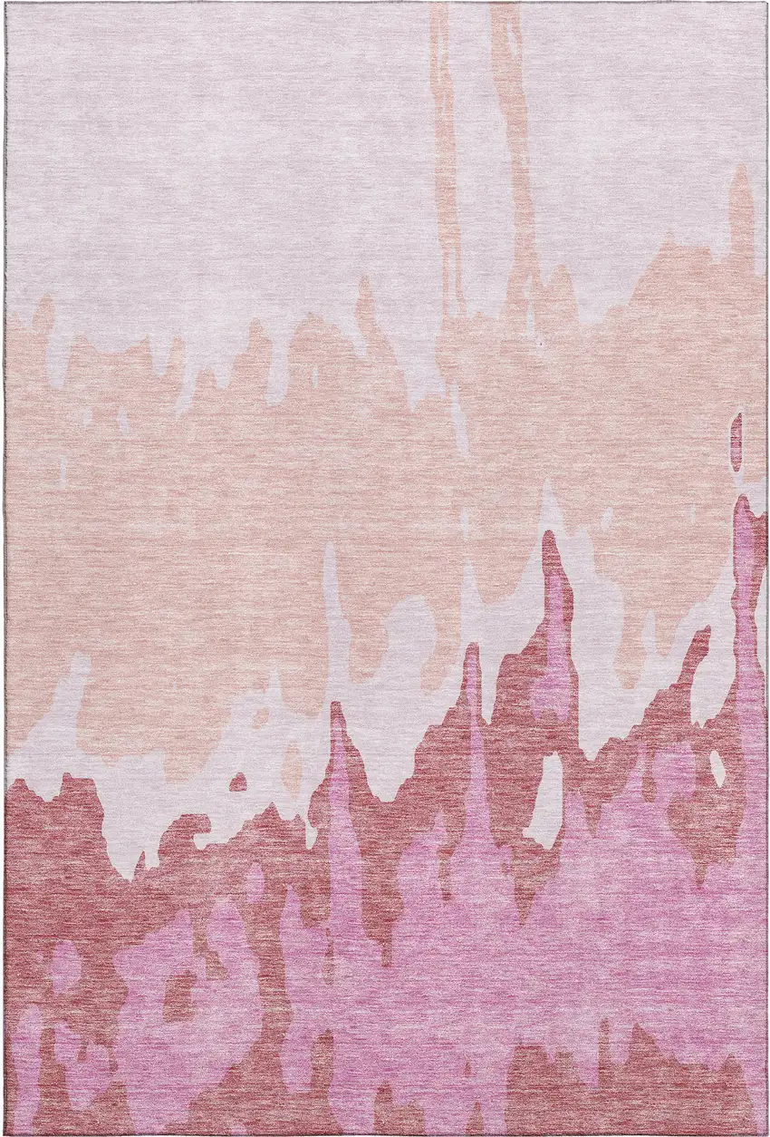 Blush And Pink Abstract Washable Area Rug With UV Protection Photo 6