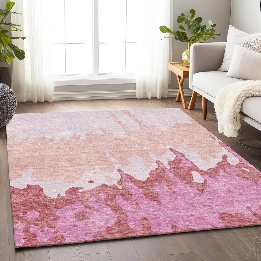 Blush And Pink Abstract Washable Area Rug With UV Protection Photo 4