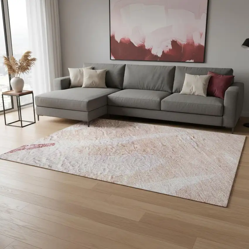 Blush And Pink Abstract Washable Area Rug With UV Protection Photo 2
