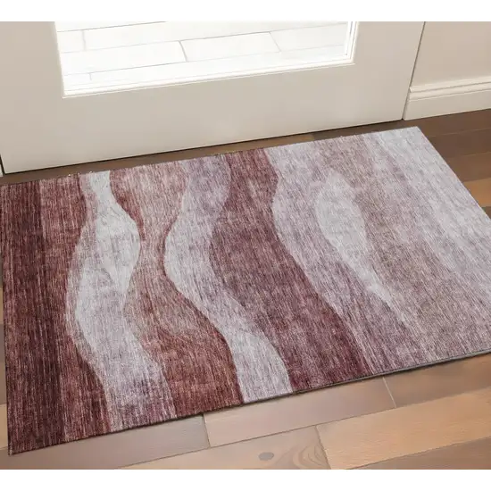 Blush And Pink Abstract Washable Area Rug With UV Protection Photo 1