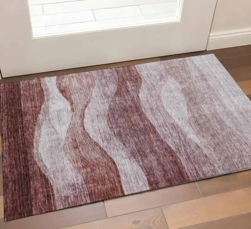 Blush And Pink Abstract Washable Area Rug With UV Protection Photo 1