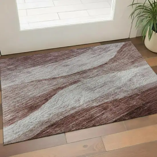 Blush And Pink Abstract Washable Area Rug With UV Protection Photo 2