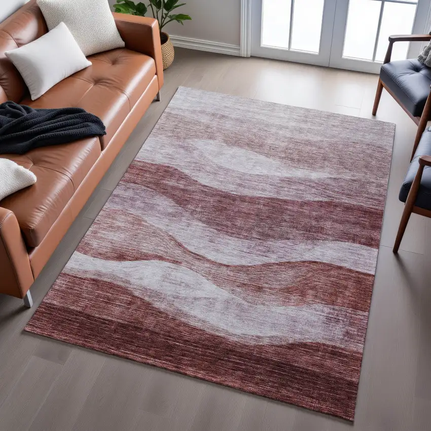 Blush And Pink Abstract Washable Area Rug With UV Protection Photo 3