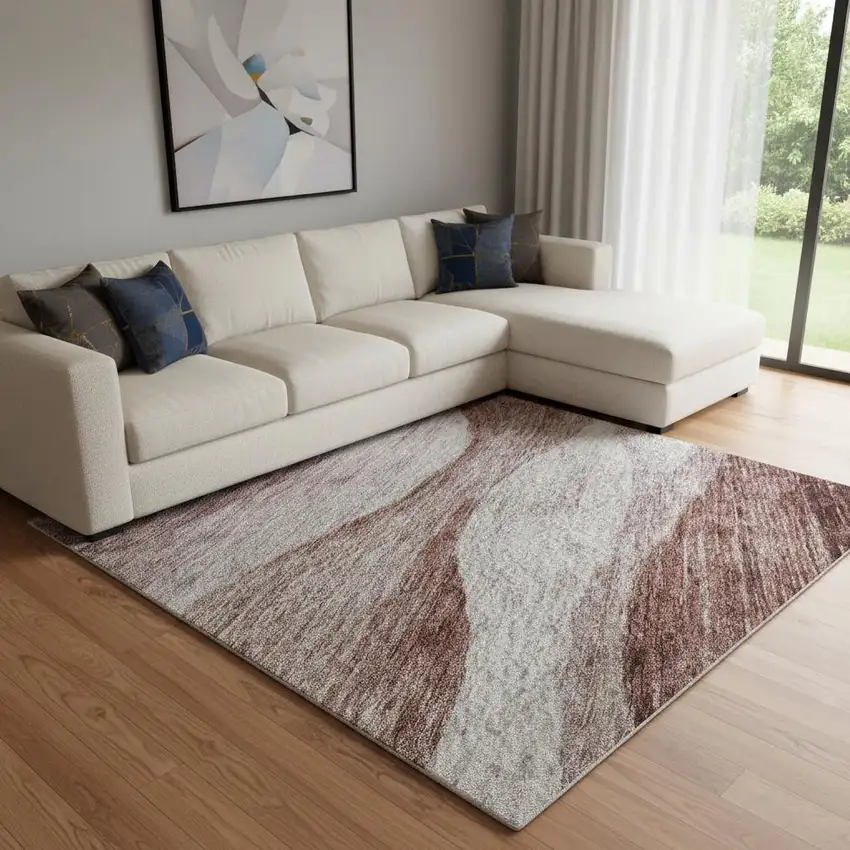 Blush And Pink Abstract Washable Area Rug With UV Protection Photo 2