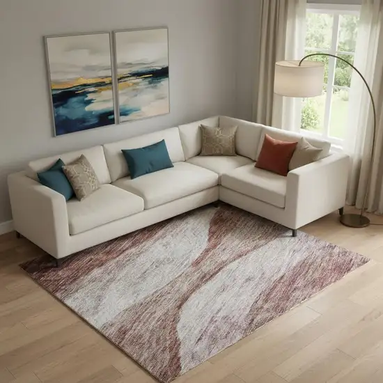 Blush And Pink Abstract Washable Area Rug With UV Protection Photo 2