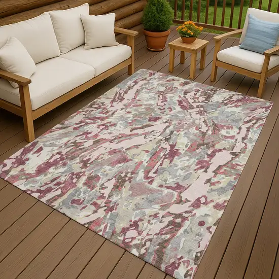 Blush And Pink Abstract Washable Indoor Outdoor Area Rug Photo 4