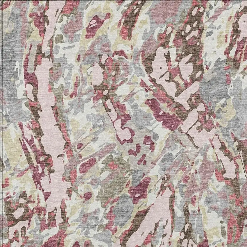Blush And Pink Abstract Washable Indoor Outdoor Area Rug Photo 2