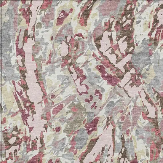 Blush And Pink Abstract Washable Indoor Outdoor Area Rug Photo 2