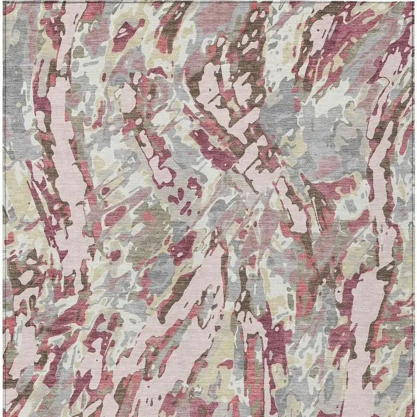 Blush And Pink Abstract Washable Indoor Outdoor Area Rug Photo 3