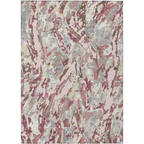 Blush And Pink Abstract Washable Indoor Outdoor Area Rug Photo 1