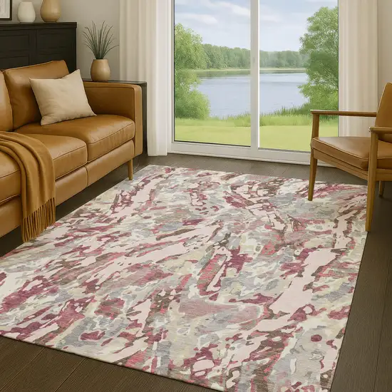 Blush And Pink Abstract Washable Indoor Outdoor Area Rug Photo 5