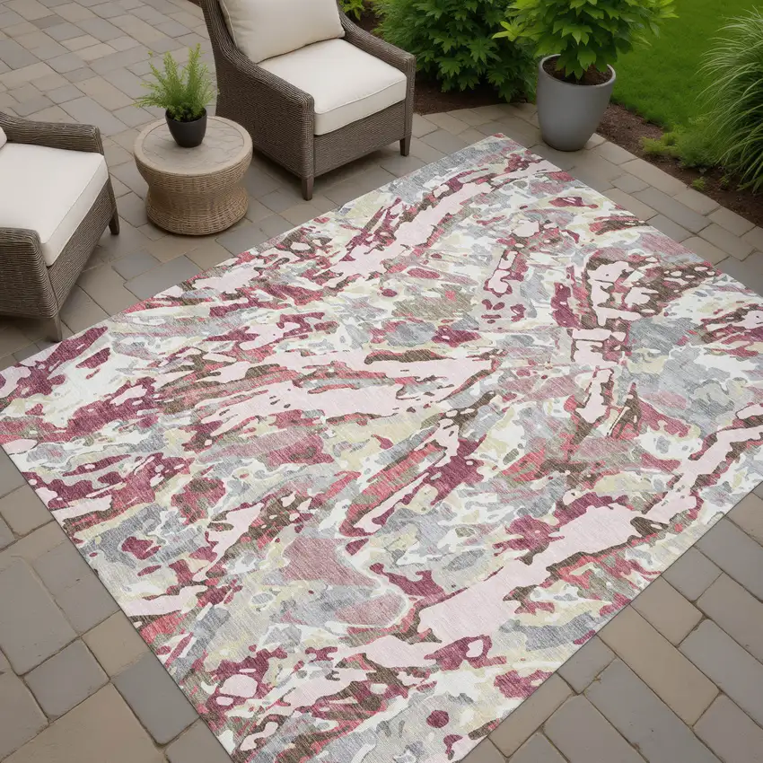 Blush And Pink Abstract Washable Indoor Outdoor Area Rug Photo 7