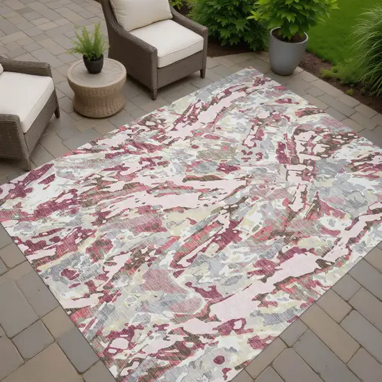 Blush And Pink Abstract Washable Indoor Outdoor Area Rug Photo 7