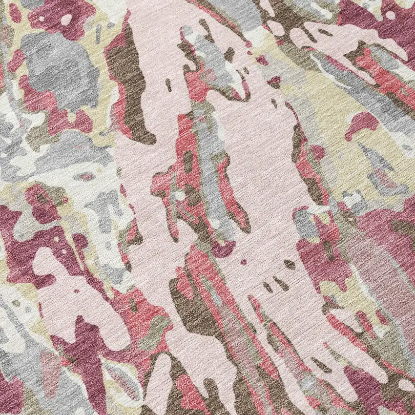 Blush And Pink Abstract Washable Indoor Outdoor Area Rug Photo 9