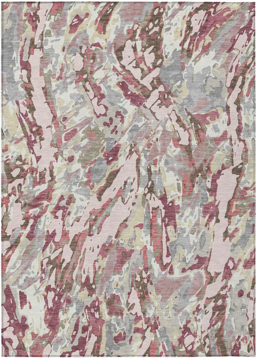 Blush And Pink Abstract Washable Indoor Outdoor Area Rug Photo 1