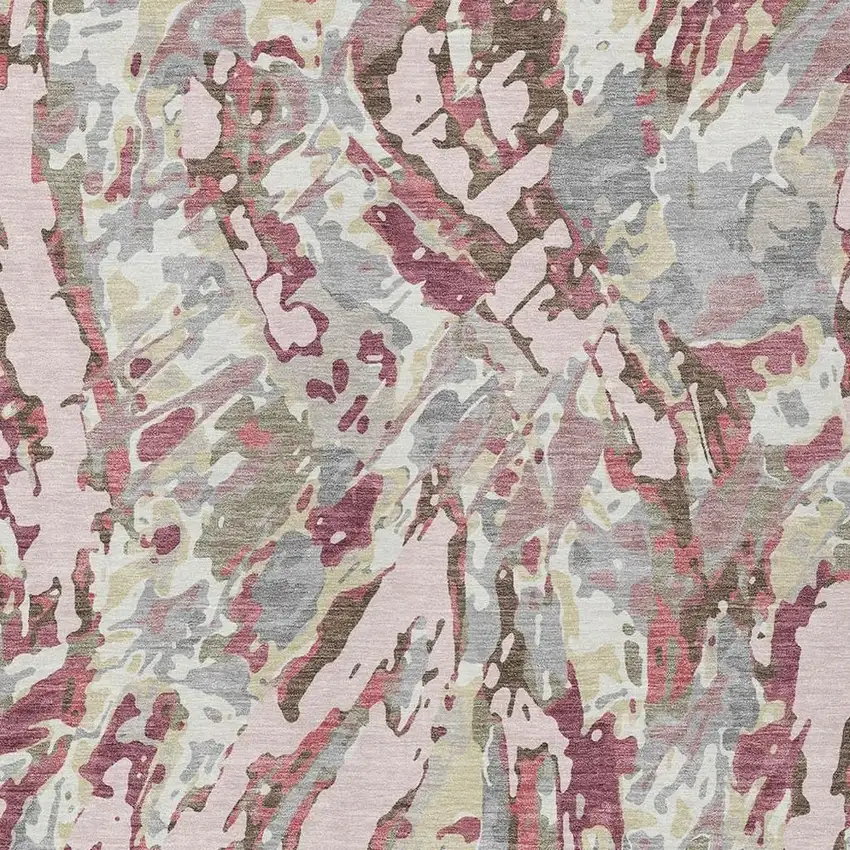 Blush And Pink Abstract Washable Indoor Outdoor Area Rug Photo 2