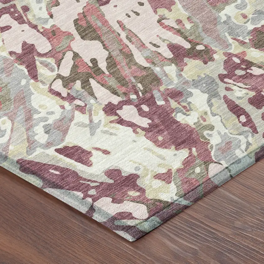 Blush And Pink Abstract Washable Indoor Outdoor Area Rug Photo 8