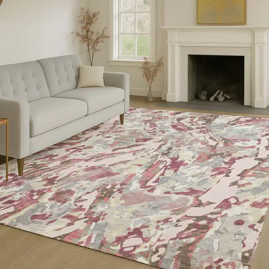 Blush And Pink Abstract Washable Indoor Outdoor Area Rug Photo 6