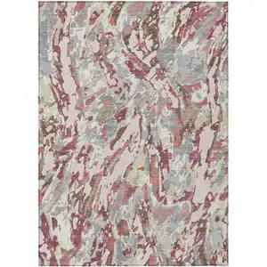 Photo of Blush And Pink Abstract Washable Indoor Outdoor Area Rug