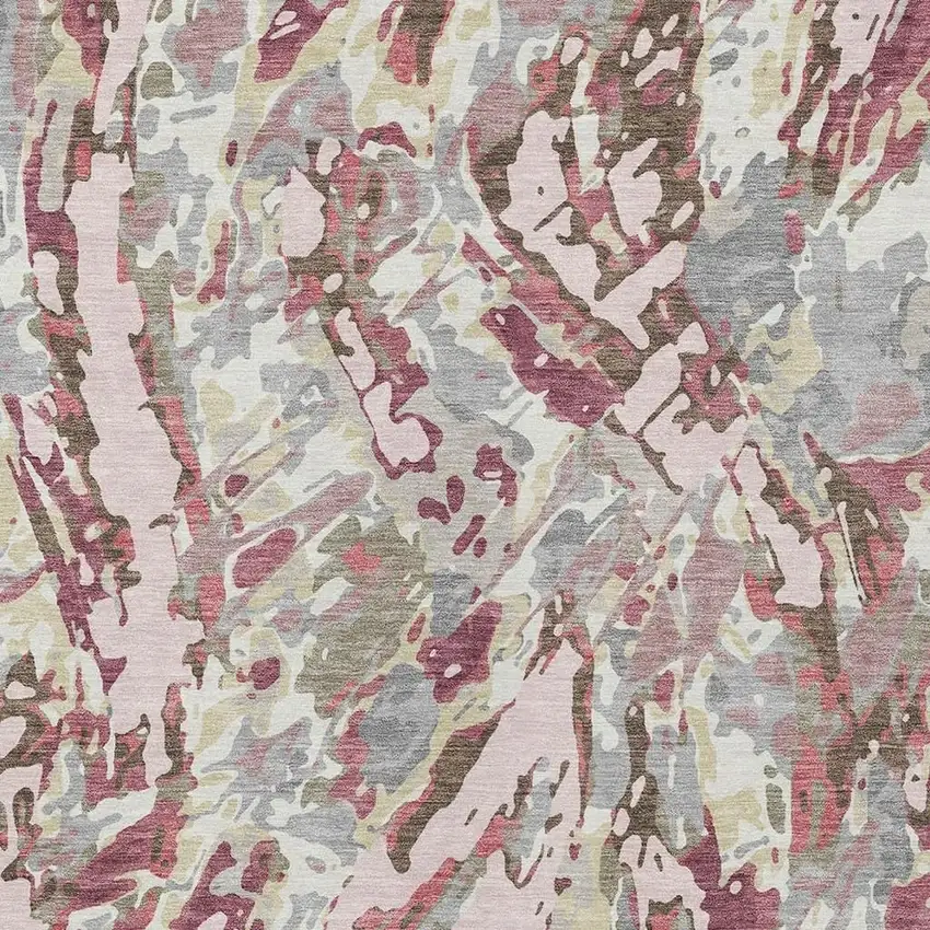 Blush And Pink Abstract Washable Indoor Outdoor Area Rug Photo 2