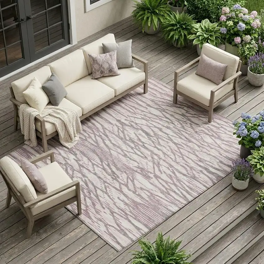 Blush And Pink Abstract Washable Indoor Outdoor Area Rug Photo 1