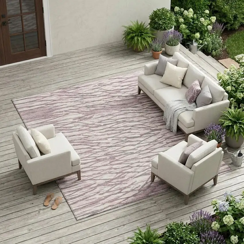 Blush And Pink Abstract Washable Indoor Outdoor Area Rug Photo 1