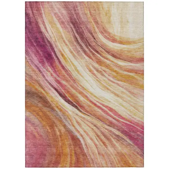 Blush And Pink Abstract Washable Indoor Outdoor Area Rug Photo 3