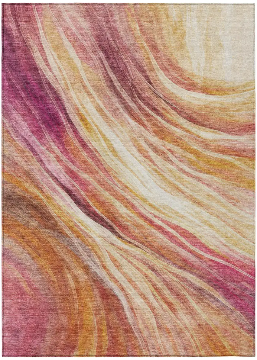 Blush And Pink Abstract Washable Indoor Outdoor Area Rug Photo 3
